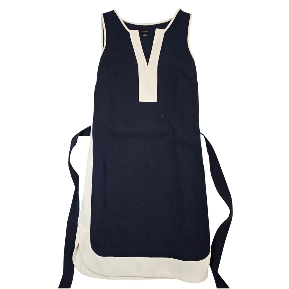 Ann Taylor Womens Navy Blue White Trim Sleeveless V-Neck Shift Dress Size S